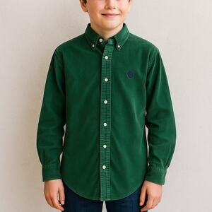 Vintage Chaps Ralph Lauren Green Corduroy Button Down Shirt Boys 18/20